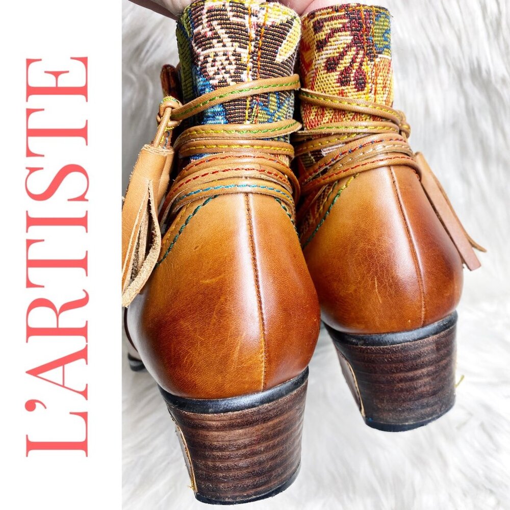 L’ARTISTE‎ LEATHER ANKLE TAPESTRY BOOTIE TASSEL UNIQUE ARTISTIC BOHO, WOMEN’s 40 - Picture 9 of 16